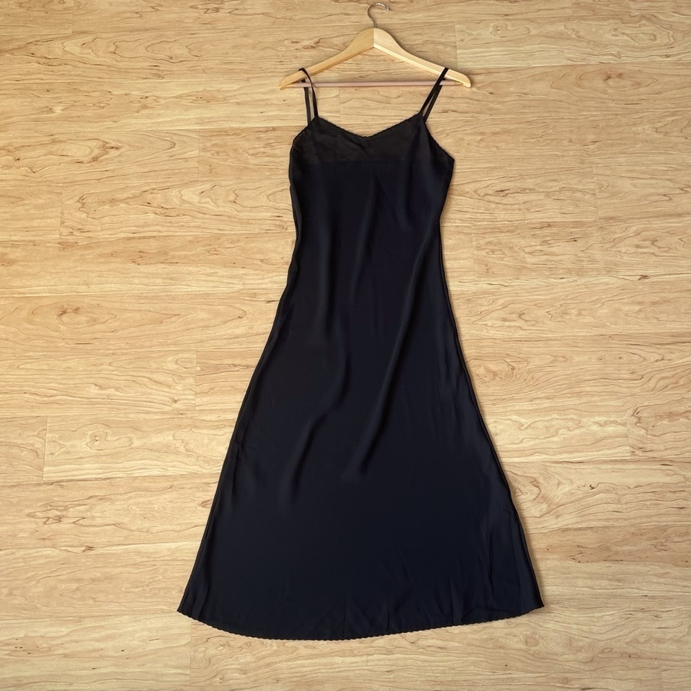 Romantic Goth Long Black Sheer Slip Dress Size 34* Spaghetti Strap V-neck - Picture 8 of 8